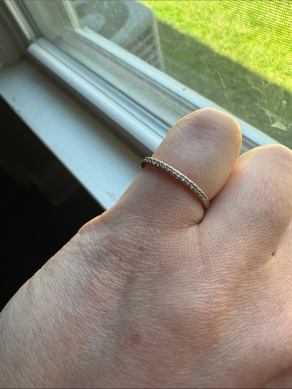 Delicate Silver Pavé Band Ring - White